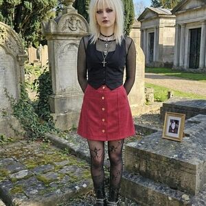 Dolls Kill Burgundy Button-Front Mini Skirt